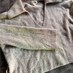 Open Edit Women's V-Neck Sweater in Soft Gray